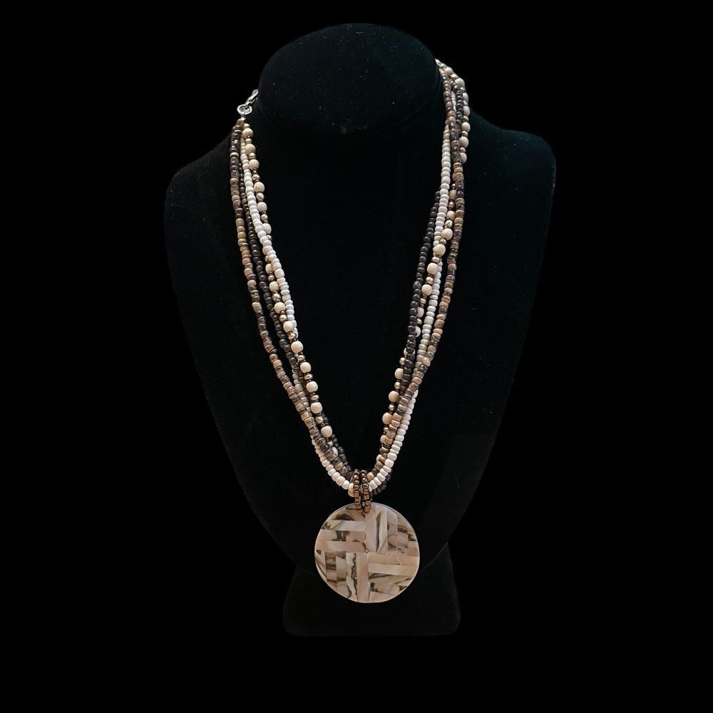 Beaded Multi-strand Shell Medallion Necklace